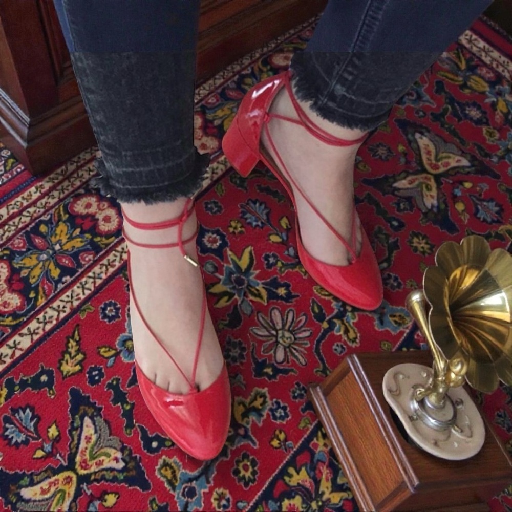 Aquazzura Alexa‎ Red Patent Leather Ankle Tie Pumps 37.5 Women’s Heels